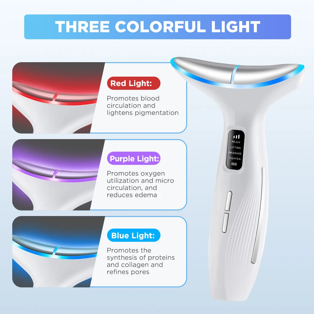 7 Colors LED Lights Face Neck Beauty Device Vibration Massage Improve Neck Lines Home Use Face Lifting Machine 7 Modes 3 Levels
