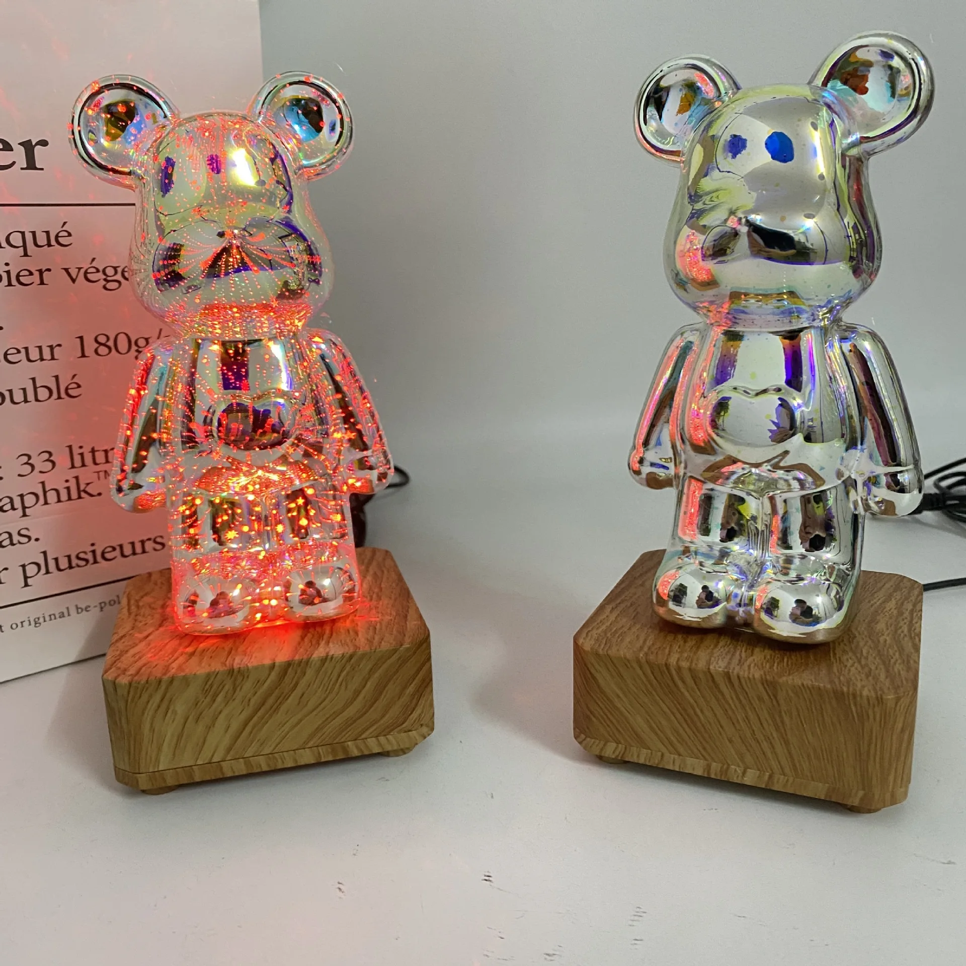 

3D Fireworks Glass Bear Glow Bear Romantic Projection USB Plug Colorful Changelight Home Bedroom Living Room Desktop Night Light