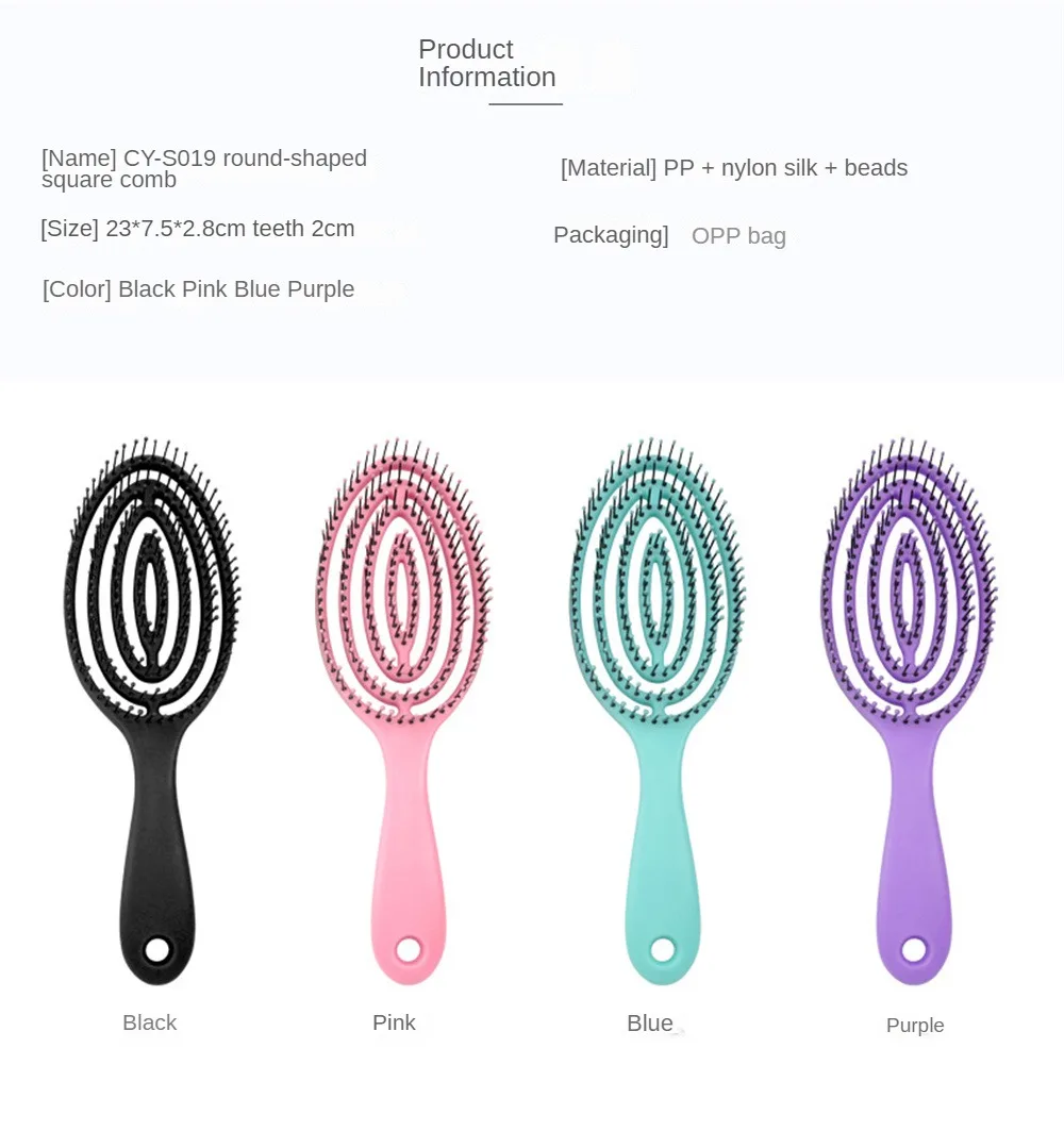 Description Picture 6 of itemRelaxing Elastic Massage Comb Portable Hollow Hair Combs Scalp Massage Brush Salon Styling Tools Solid Color Circular Hair Brush