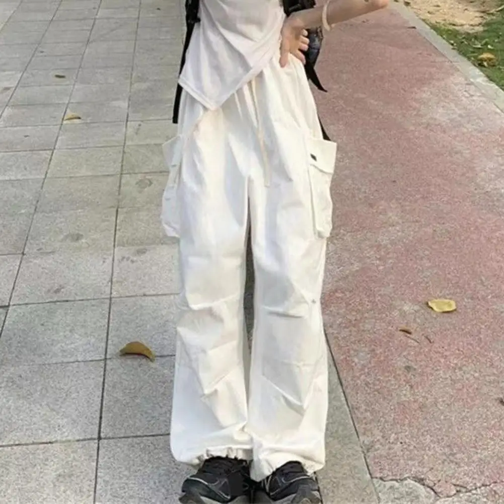 

Comfortable Cargo Trousers Versatile Women's Cargo Pants Elastic High Waist Wide Leg Large Pockets for Casual Comfort Sporty