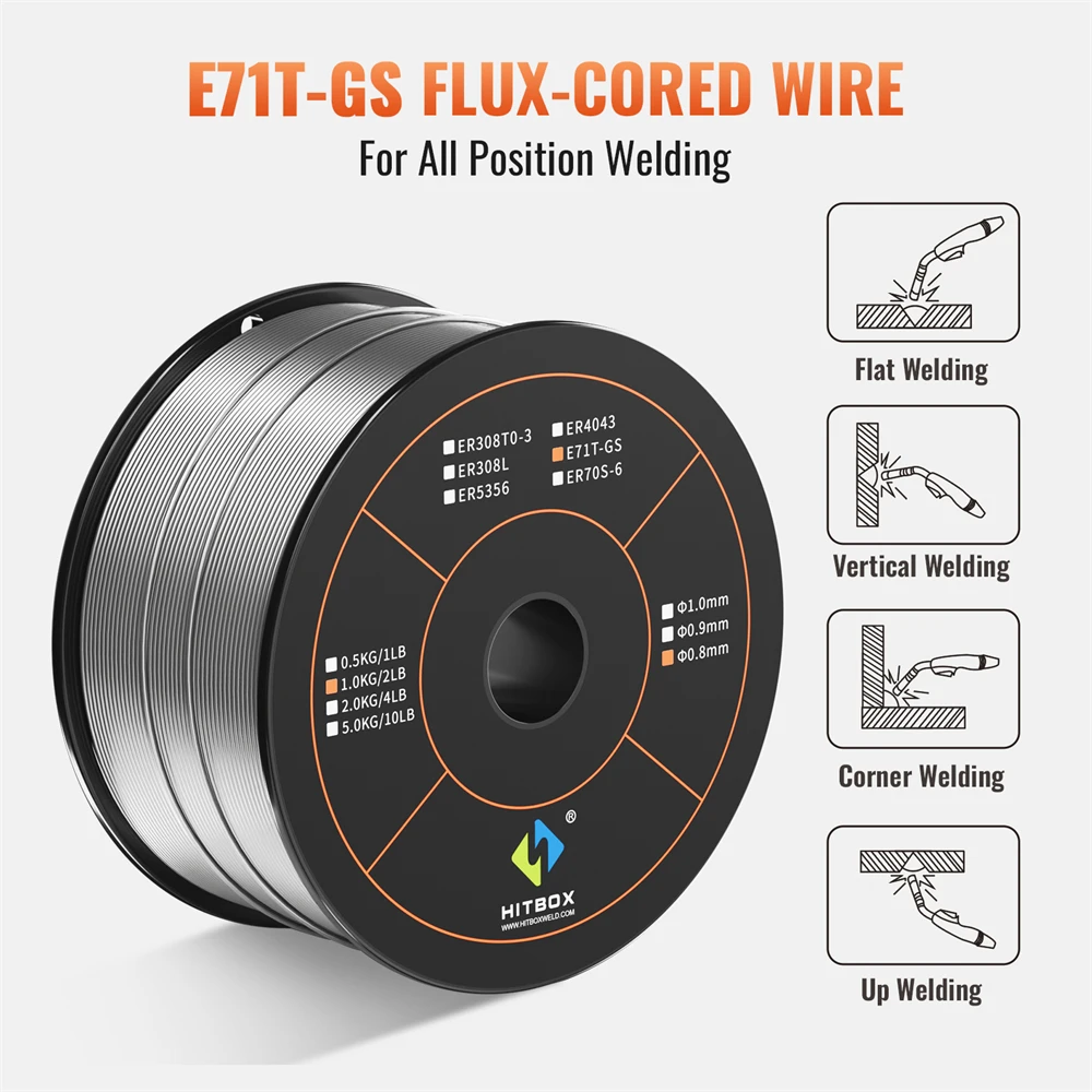 HITBOX E71T-GS Welding Wire 0.8mm 1KG Flux Cored Gasless MIG Welding Machine Accessories For MIG Soldering Tool Universal Wire