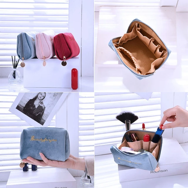 Velvet Zipper Makeup Bags Women's Cosmetic Bag Travel Female Lady Girl  Brush Lipstick Storage Toiletry Kit Pouch Beauty Bags - AliExpress