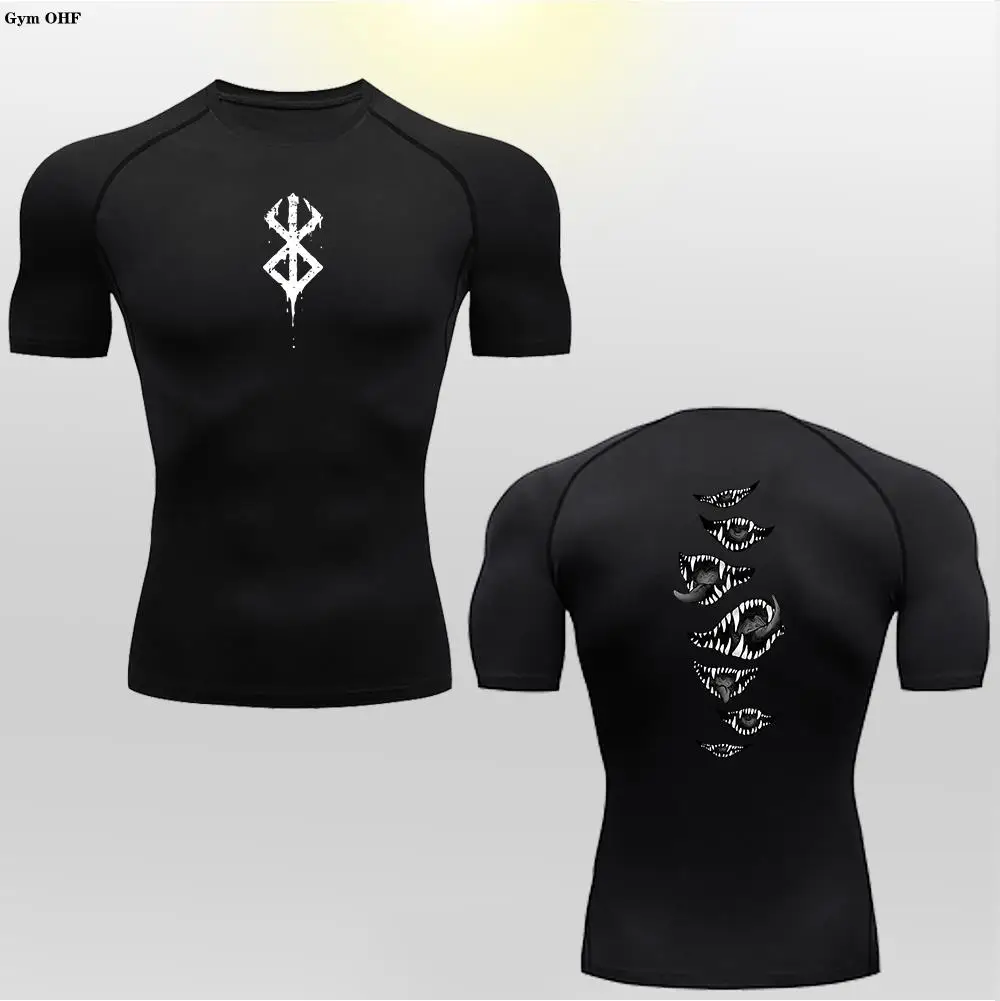 T Shirts Men Sports Tops Anime Berserk Guts Sport T-Shirt Men's Compression Shirt Sportswear Breathable Bodybuilding Tops Workout Fitness Joging Tees