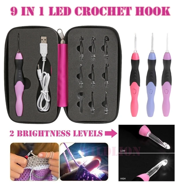 9 Sizes LED Crochet Hooks Set Light up Knitting Needles Weave