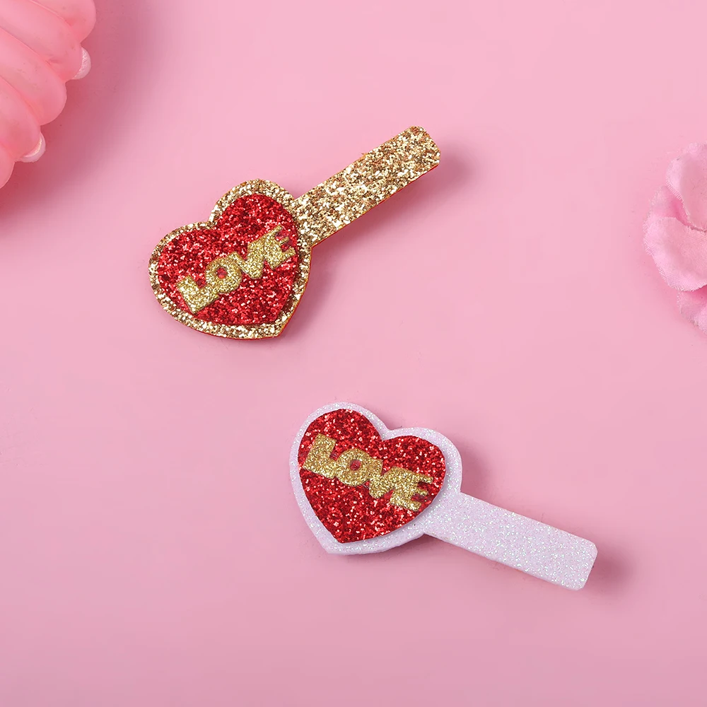 Women Valentine's Day Love Letter Hairpin Glitter Heart Barrettes Blingbling Bangs Clip Festival Party Decoration Headwear 1 pair heart shaped sew free button removable pants decoration jeans accessories multifunctional button adjustable waist j8a9