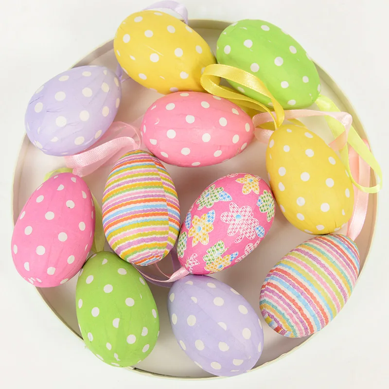 12pcs Foam Easter Eggs Happy Easter Party Decorations for Home Colorful Bunny Bird Egg Hanging Ornament DIY Craft Kids Gifts Toy