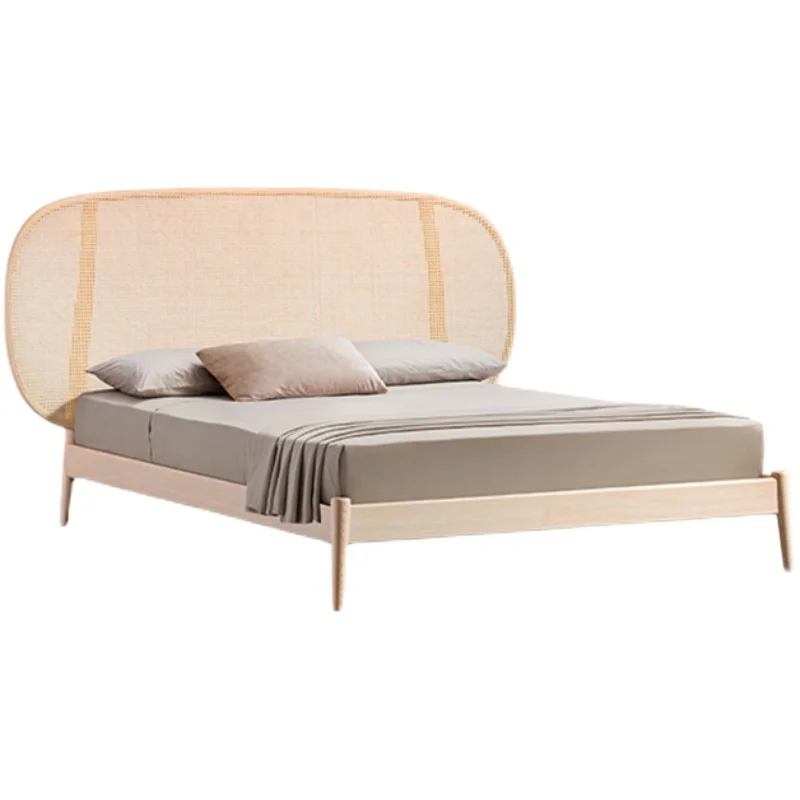 

Nordic vintage rattan bed modern minimalist home master bedroom hotel solid wood bed