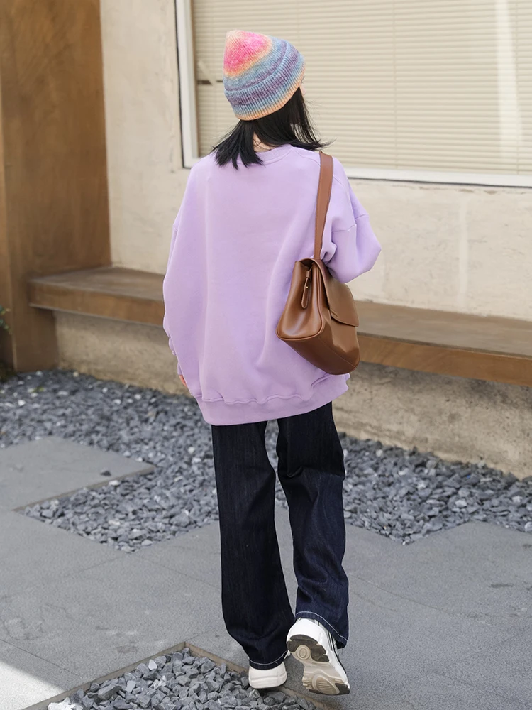 Printed Fleece Sweatshirt Winter Oversized Pullovers Korean Fashion Purple O Neck Loose Casual Couple Pulls Female 2023 New Fall
