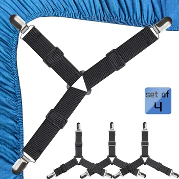 Attaches de drap réglables 4 pièces, Clip de sangle de fixation triangulaire élastique pour draps, housses de matelas, coussins de canapé 1