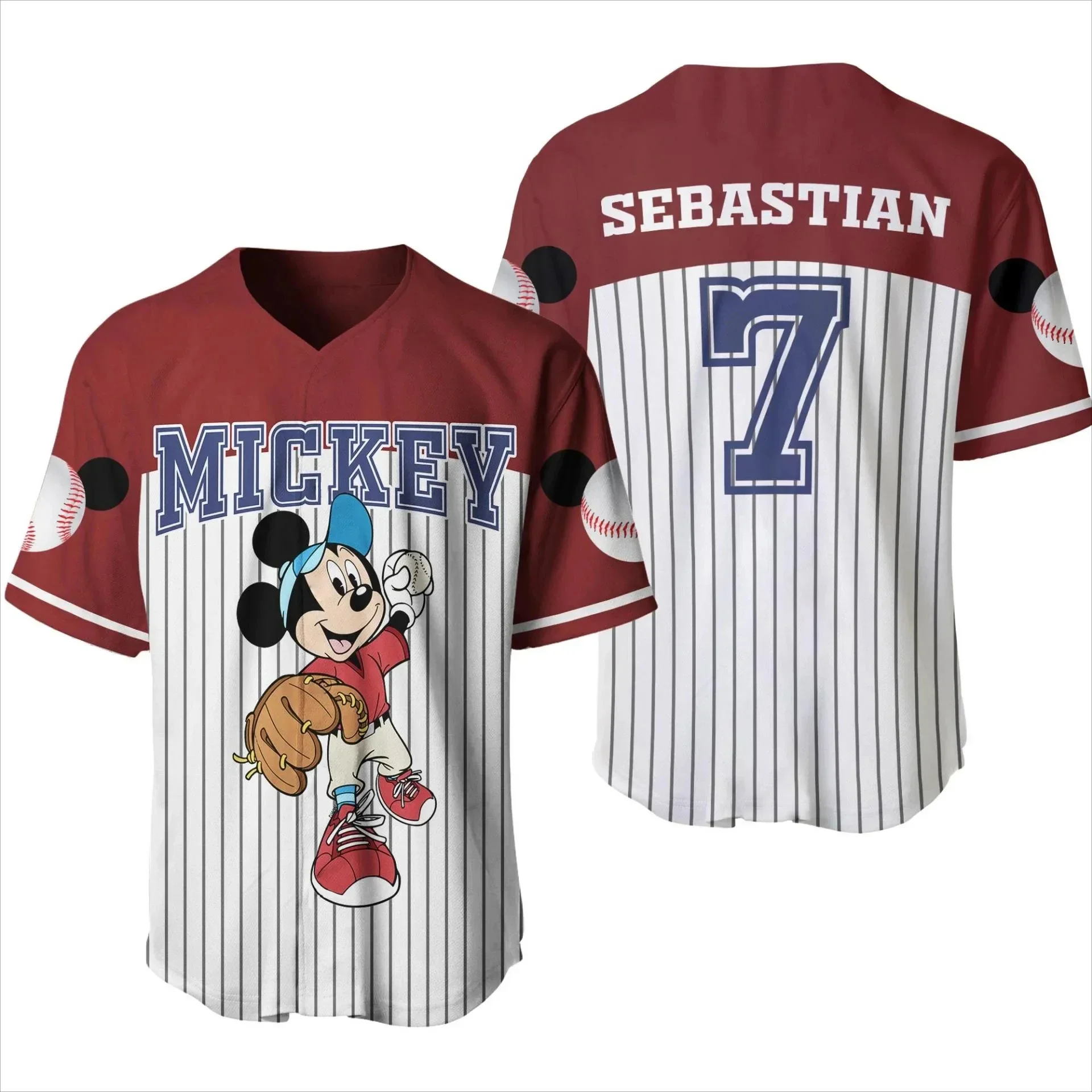 thumbnail image 1 of Camisetas de béisbol de dibujos animados de Mickey Mouse de Disney MINISO para niños adultos, camisetas de manga corta de moda de gran tamaño en 3D de Minnie, 1 of 4