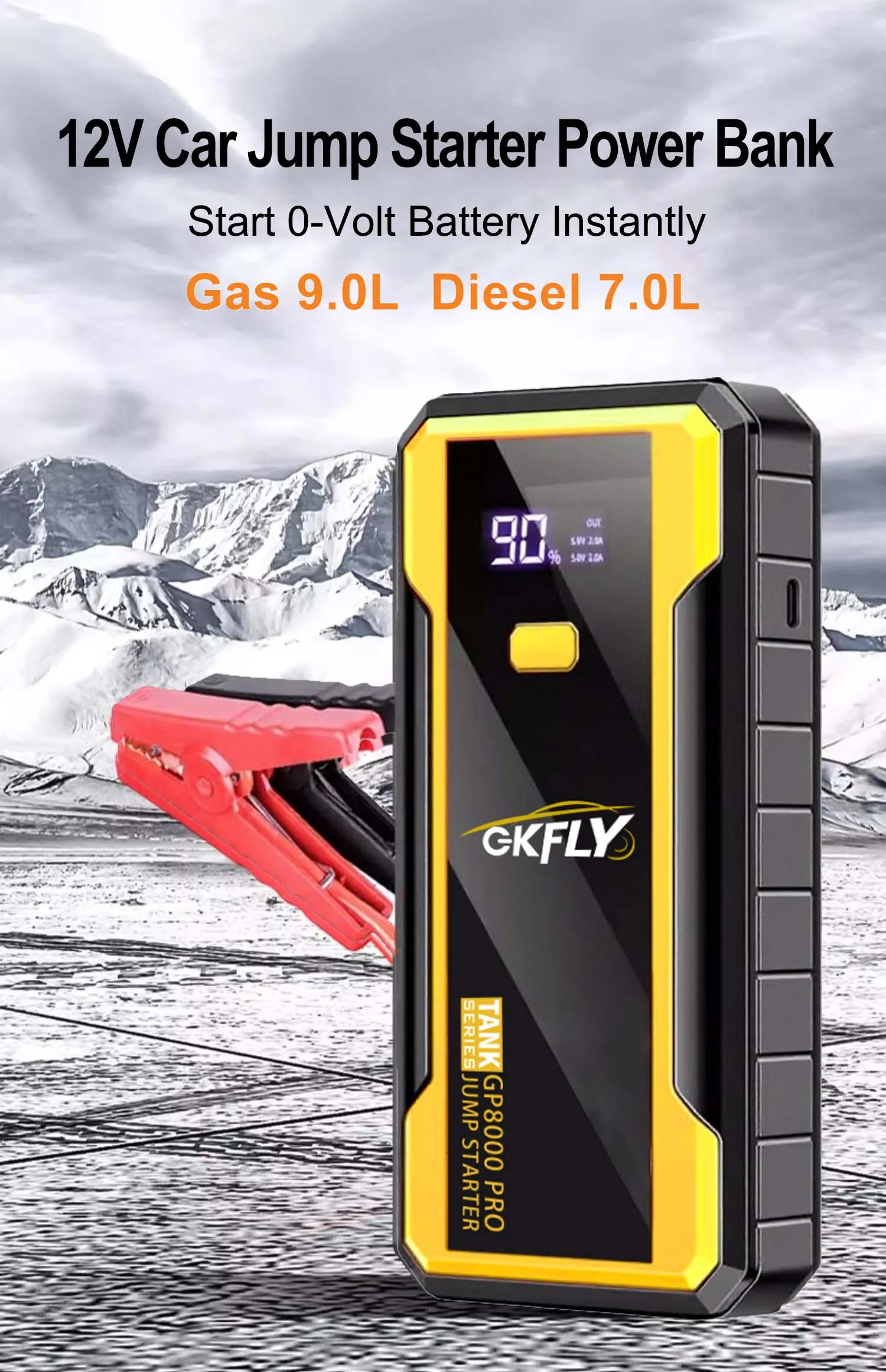 GKFLY Hochleistungs-Startgerät 59,6 Wh, 4000 A, Starthilfe, Powerbank, Benzin- und Diesel-Autoladegerät, für Autobatterie-Booster – Detail 18