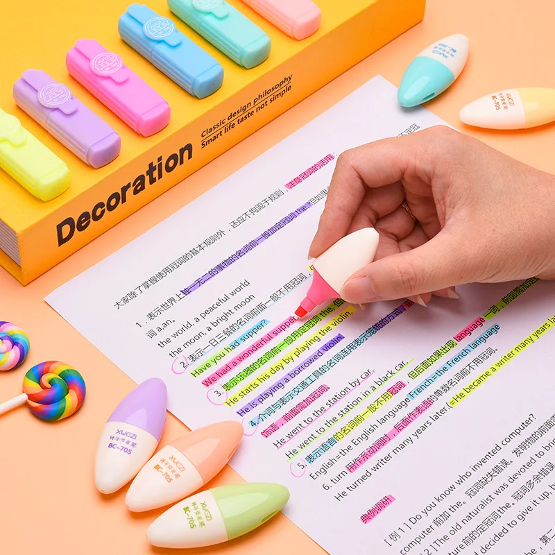 6Pcs/Set Highlighter Pen Kawaii Mini Markers Colorful Creative Design Painting Graffiti School Supplies Stationery