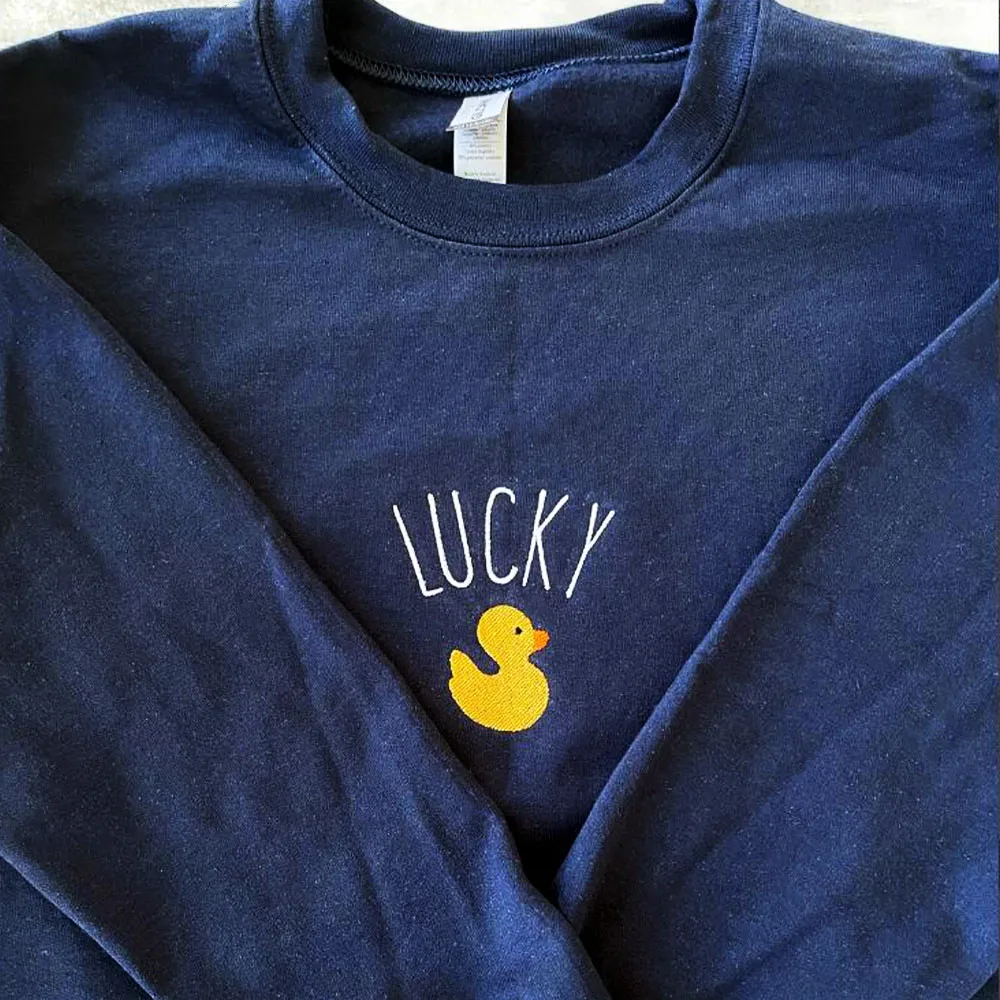 

Lucky Duck Embroidered Cute Women Navy Sweatshirts Autumn Long Sleeve Loose Thick Fleece Warm Pullover Kpop Casual Jumper
