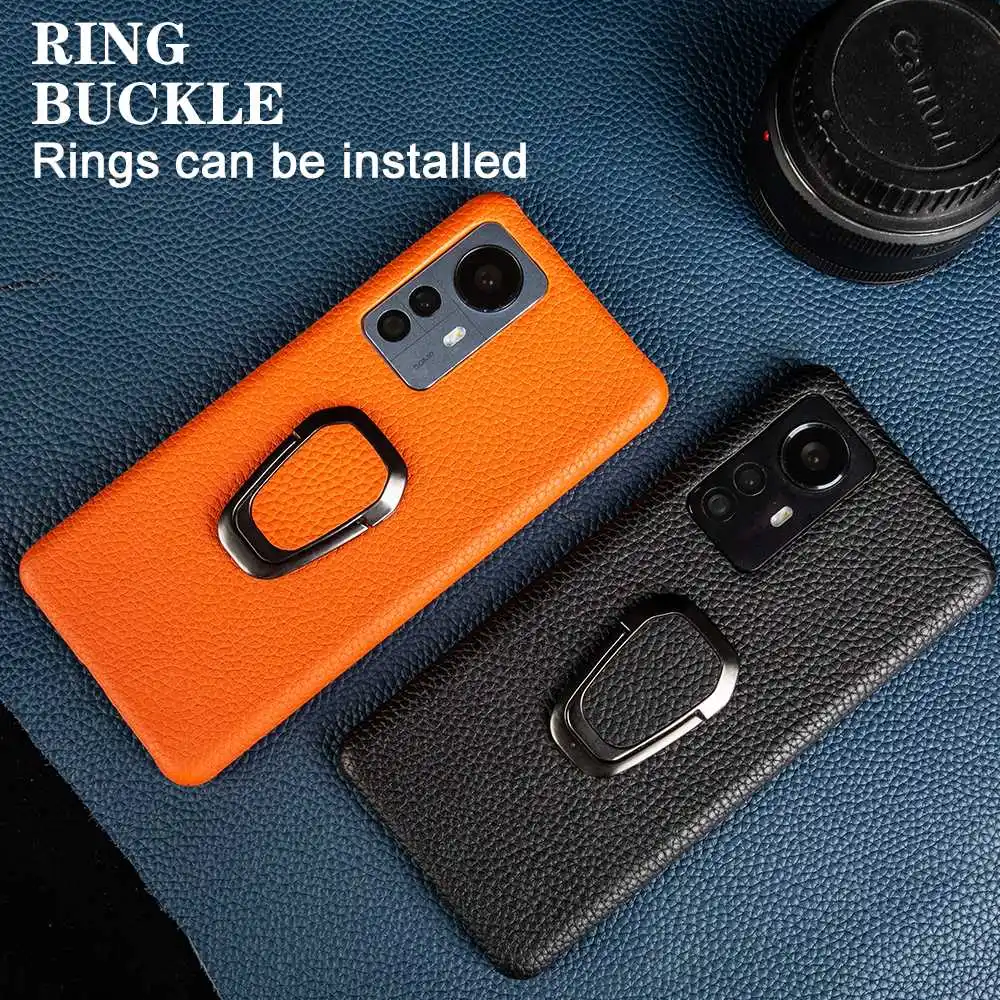Metal Ring Genuine Real Leather Cases For Xiaomi 13t pro Case Mi13 12S 12Pro 12SUltra mi12Lite Cover Back Cover Protect Fundas