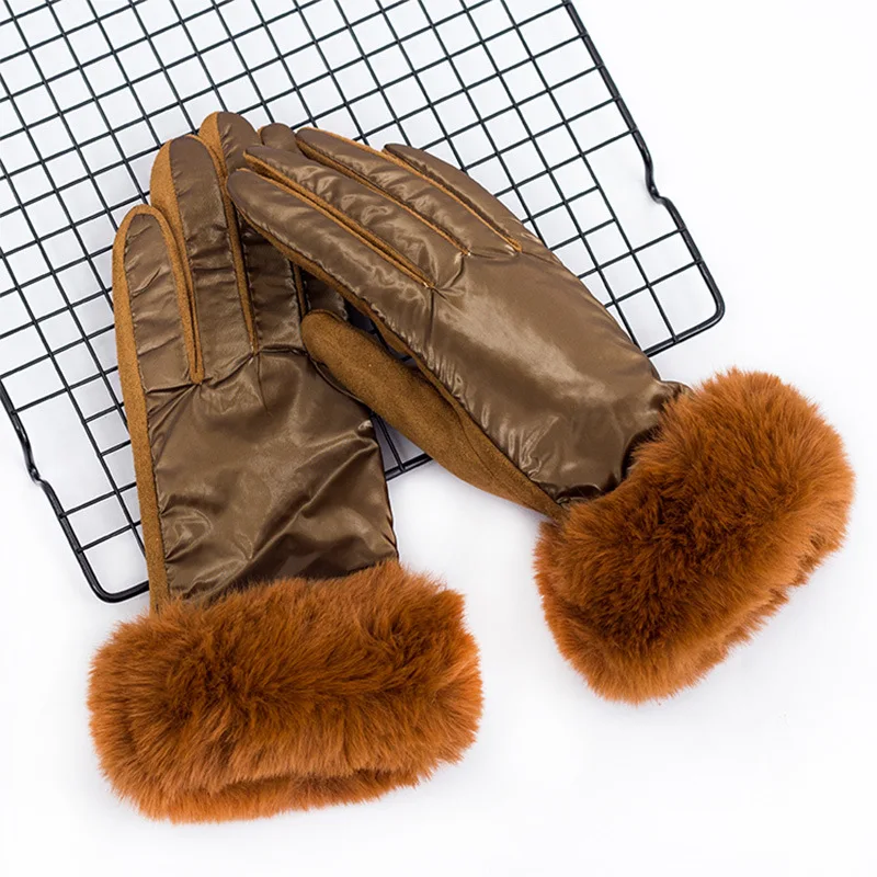 New Women Winter Light Water Proof Plus Cashmere Keep Warm Touch Screen Gloves Suede Fashion Big Plush Wrist