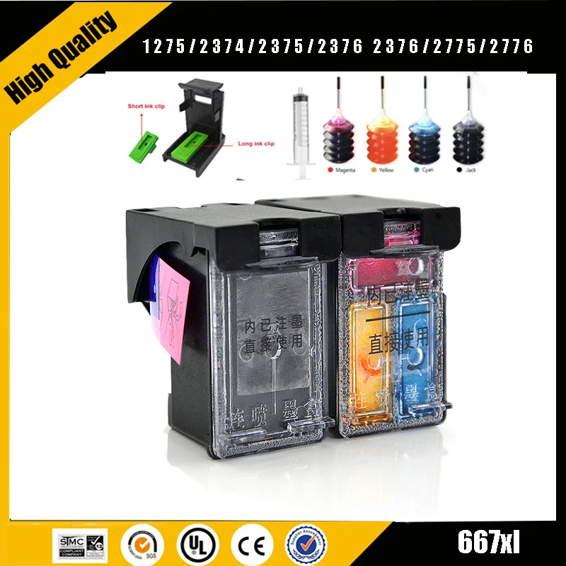 Einkshop-kit de Tinta Recarga 667xl Compatível com hp 667 Hp667 Cartucho de Tinta Tinta Deskjet 1275 2374 2375 2376 2376 2776