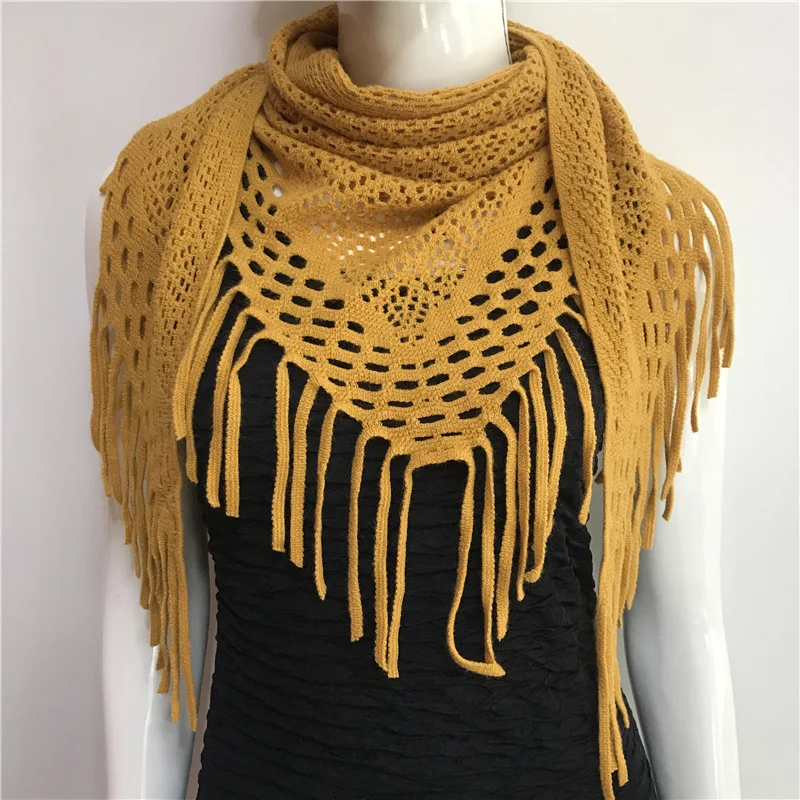 New Solid Color Tassel Wool Knit Triangle Scarf Shawl