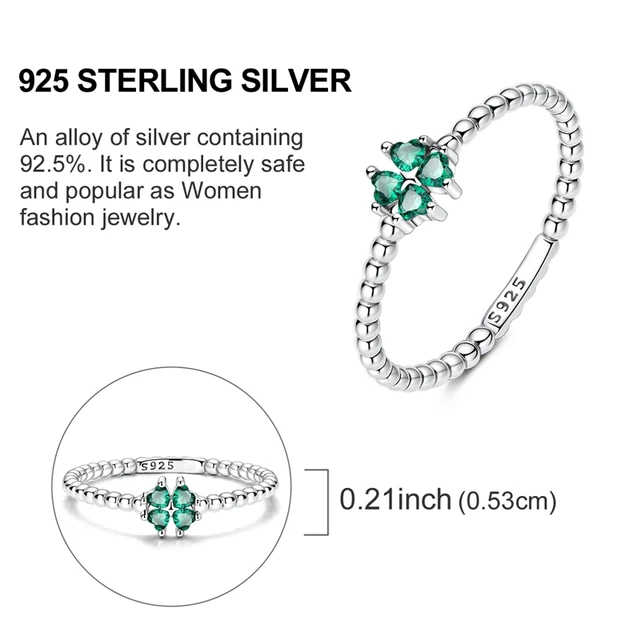 88841-f15b45.jpg Bague en argent sterling 925 véritable, forme de cœur, trèfle, bijoux pour femmes, cadeau d'anniversaire, de fiançailles