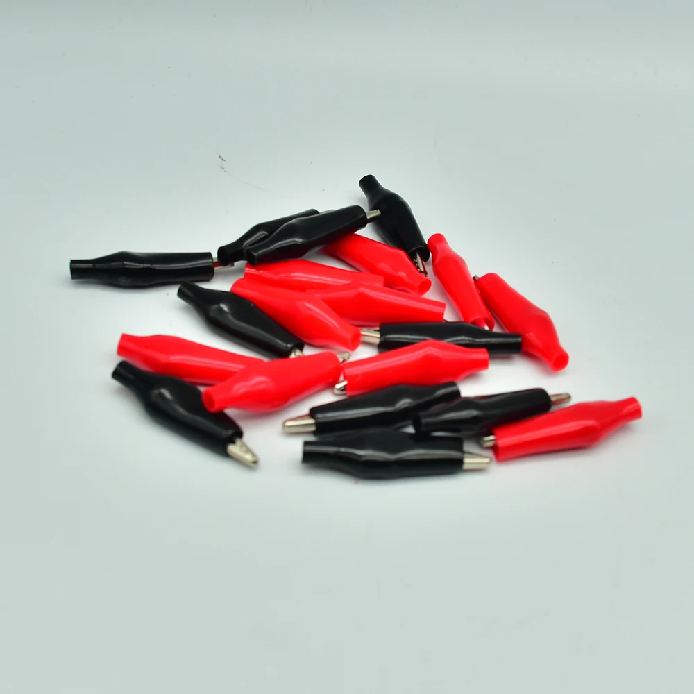 Alligator Clips 20pcs 28MM Metal Alligator Clip G98 Crocodile Electrical Clamp Testing Probe Meter Black Red with Plastic Boot Car Auto Battery