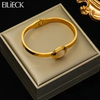 EILIECK 316L Stainless Steel Large White Round Stone Bangles Bracelet For Women Girl Fashion Waterproof Jewelry Gift Accessories 1
