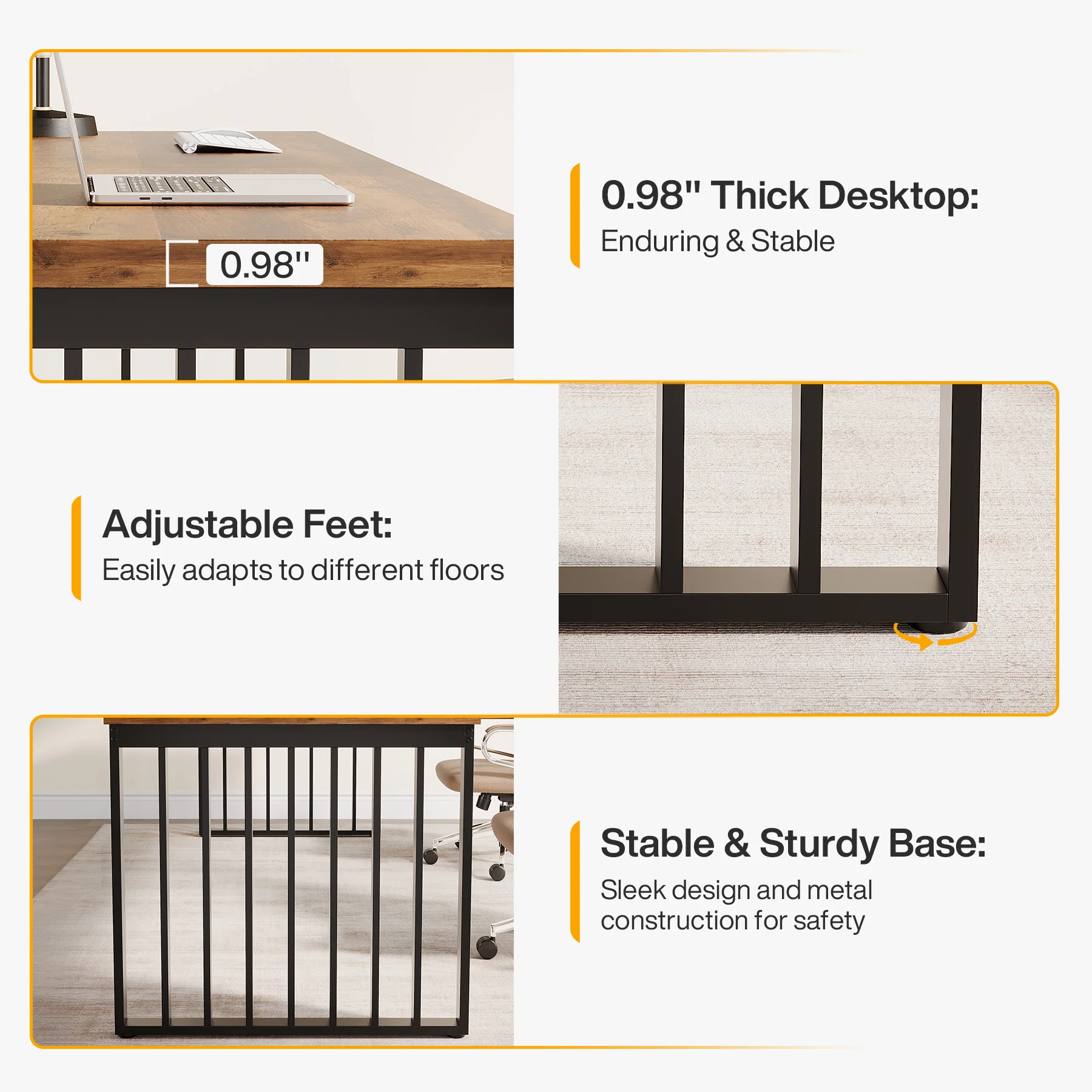Tribesigns 78''Modern Large Office Desk, 2-Person Computer Workstation, Industrial Wooden Desk with Metal Legs 6