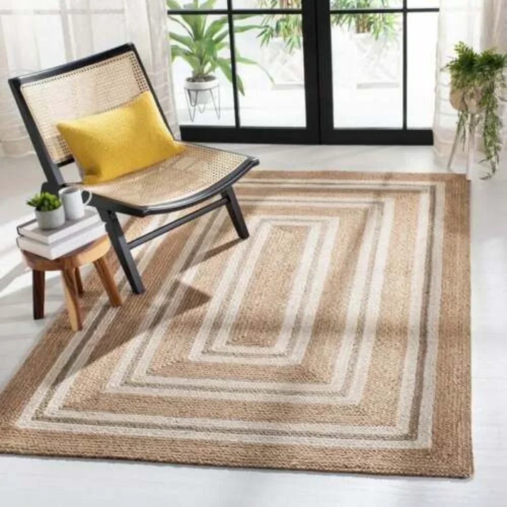 

Jute Rug Carpet Natural Rectangle Handmade Runner Carpets for Living Room Rustic Look Braided Stylish Floor Mat Bedroom Decor