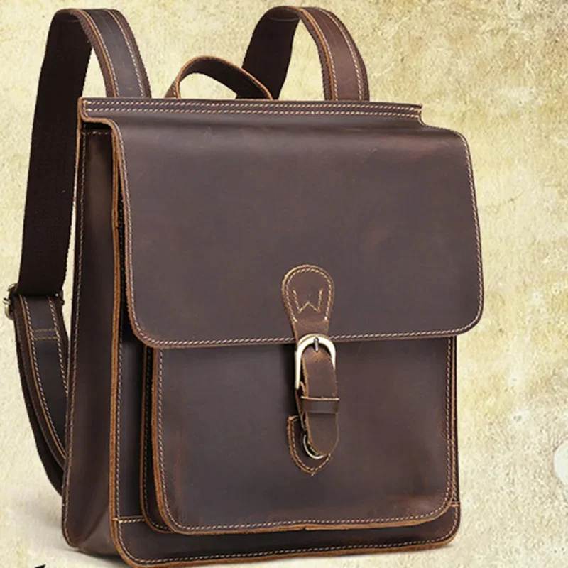 

Kualitas Tinggi Kulit Asli Pria Wanita Ransel Vintage Perjalanan Gila Sapi Унисекс Рюкзак