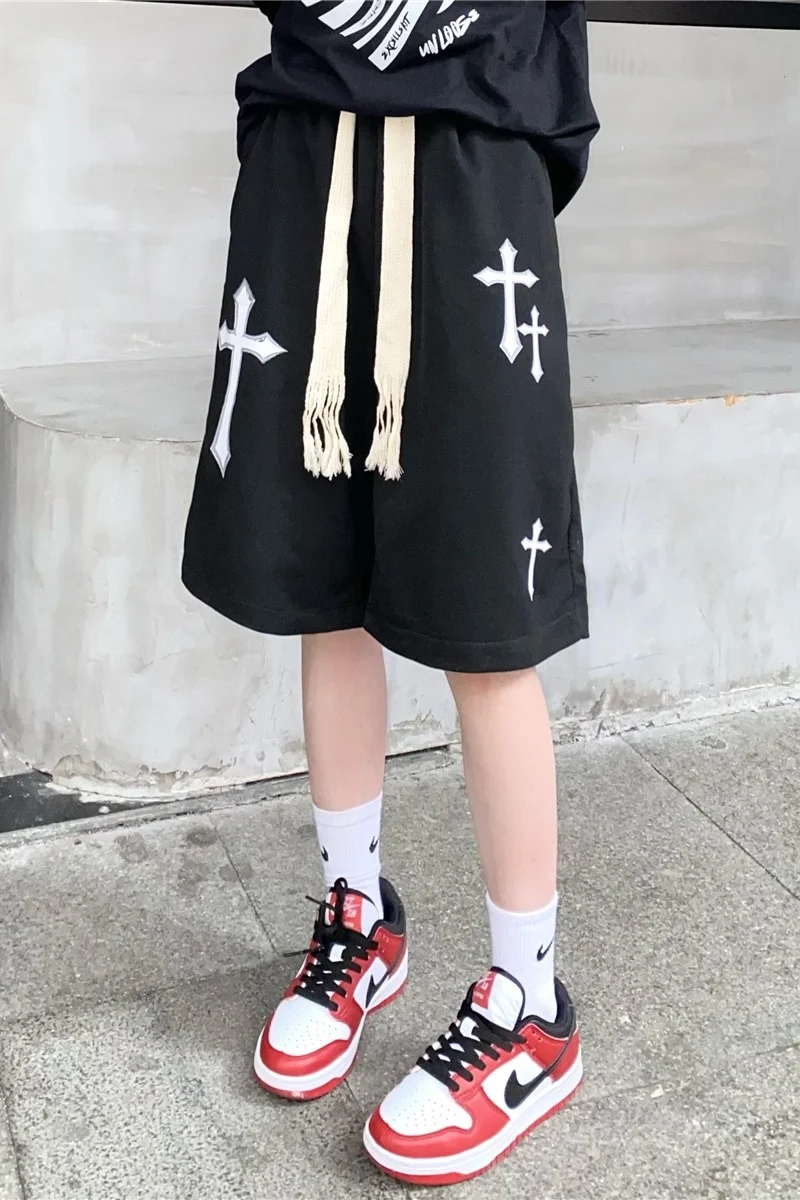 Hip Hop High Street Large Drawstring Cross Casual Capris Women\'s Shorts Summer Loose Ins High Waist Sports Wide Leg Pants