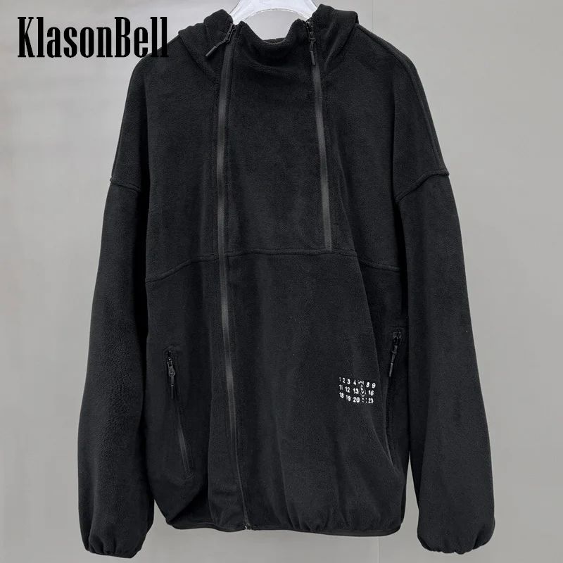 

12.22 KlasonBell Multiple Ways To Wear Design Double Zipper Embroidery Letter Digital Fleece Soft Hoodie Loose Men Women Same
