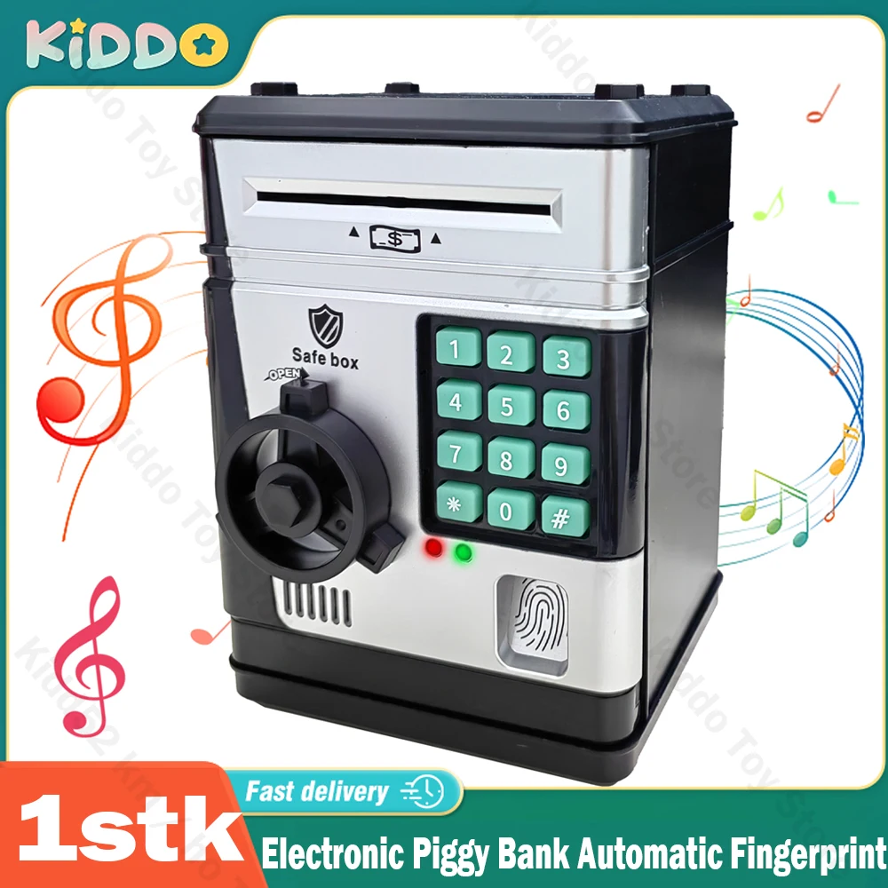 Electronic Piggy Bank Automatic Fingerprint Password ATM Mini Safe Coins Cash Saving Money Box Counter Code Key Lock Bank Gift