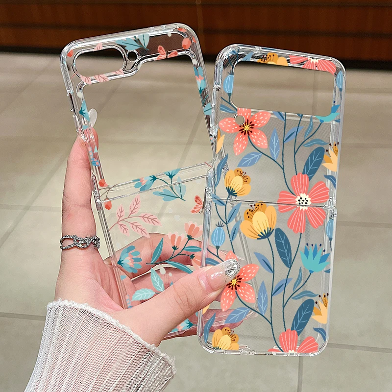 Metal Buckle Flower Pattern Silicone Soft TPU Clear Folding Case Cover