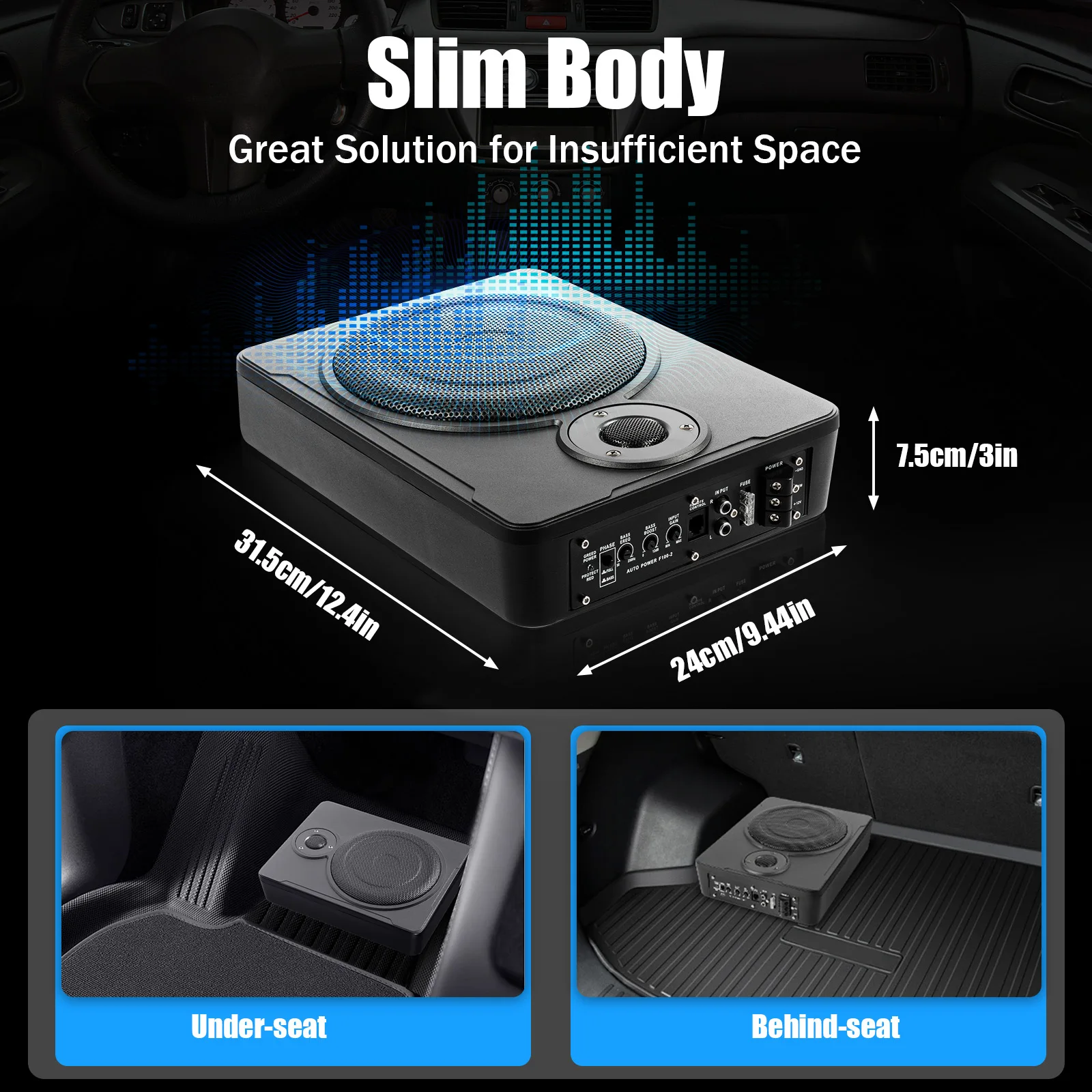 Inch Subwoofer 600W Slim Underseat Car Audio Subwoofer w/ Built