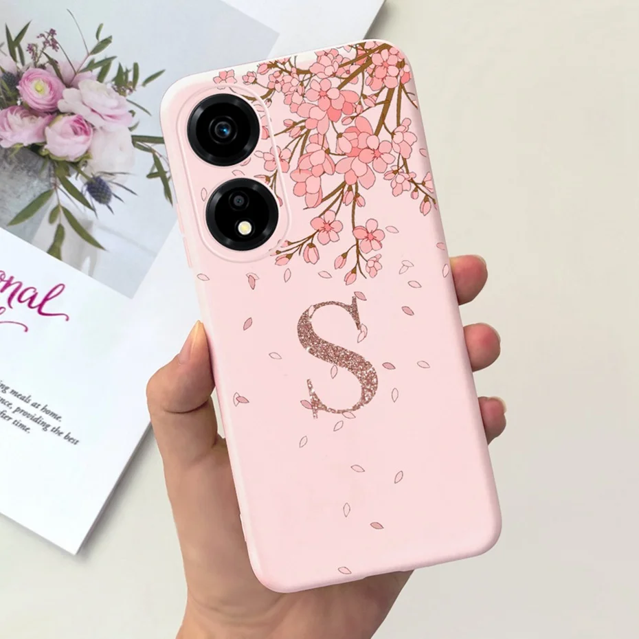 Fashion Crown Sakura Initial Letter Phone Bumper - Soft Silicon Back Cover