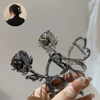 VANIKA-신제품 대형 금속 장미 꽃 헤어용 집게, 숙녀 패션 포니 테일 클립 헤어 액세서리