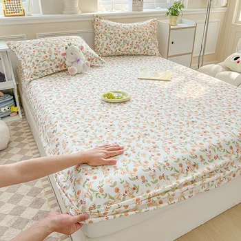 One printed single-piece bed hat (without pillowcase) mattress cover full cover dust-proof anti-slip bed cover for all seasons 1