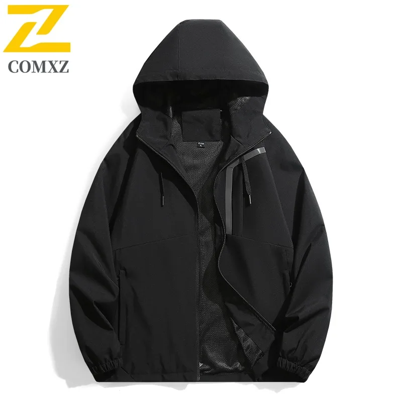 COMXZ Men Autumn New Jacket Luxury Lightweight Outdoor Travel Wind Resistant Coat Leisure Hooded Cozy Durable Windbreaker