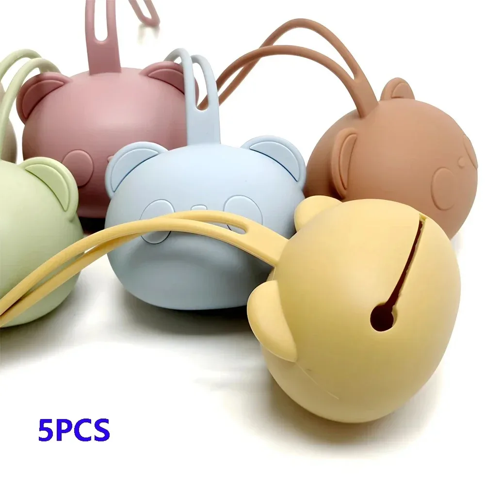 1/2/5pcs Bear Pacifier Pouch Baby Soother Silicone Dust Storage Bag Portable Baby Pacifier Chain Bag Storage Case