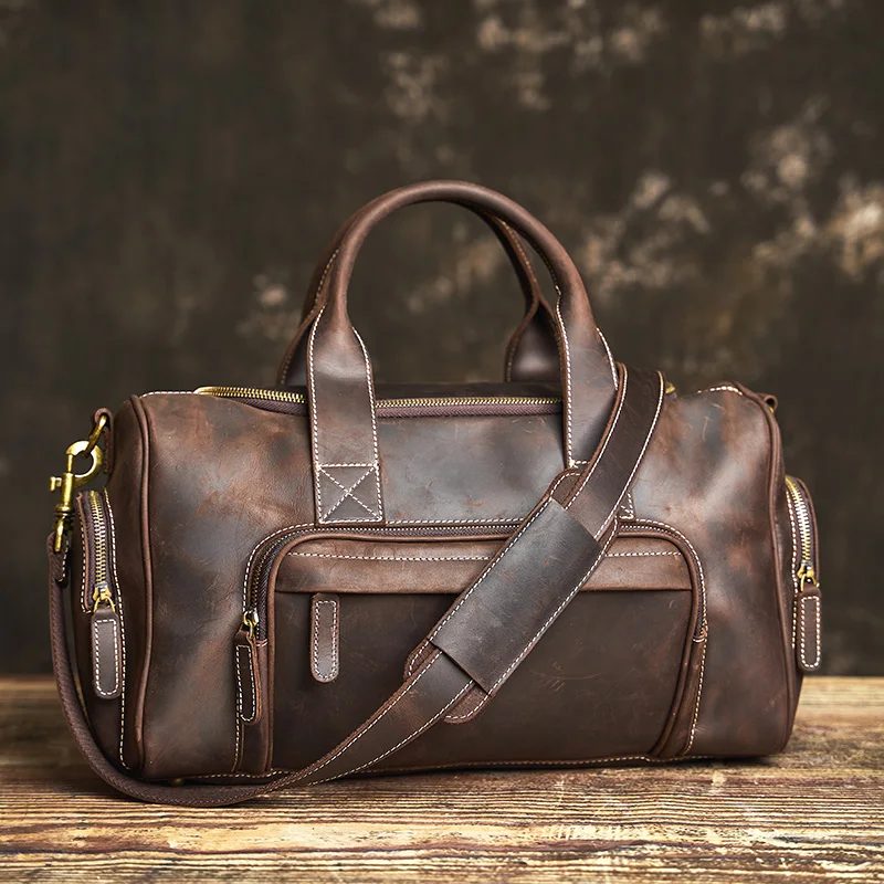 NUPUGOO-Genuine Leather Travel Bag for Men, Vintage Hand Luggage, Boston Bag, Duffle, Large Capacity, Shoulder Bag for 16 "Lapto