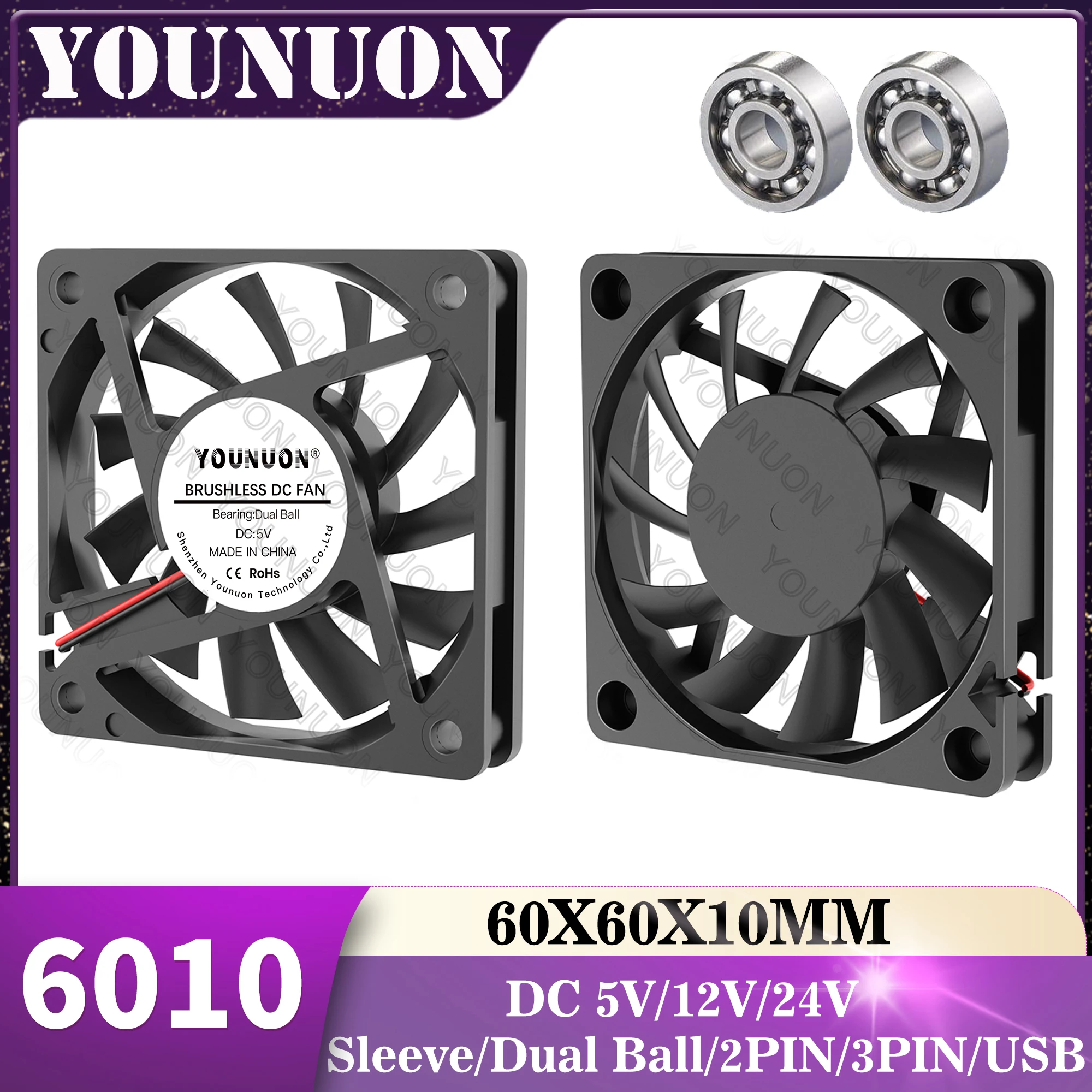 60mm 5V 12V 24V Brushless USB 2PIN 3PIN DC Cooler Fan 60x60x10mm 6010 6cm For Computer PC CPU Case Cooling cooling fan