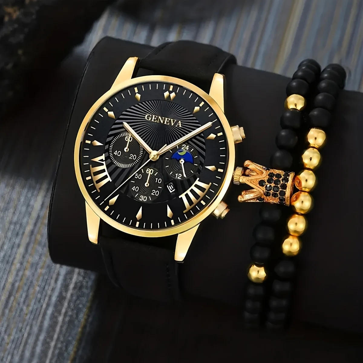 

3 шт./комплект, мужские повседневные часы с календарем и классический браслет (1 часы + 2 браслета), идеальный выбор для подарка