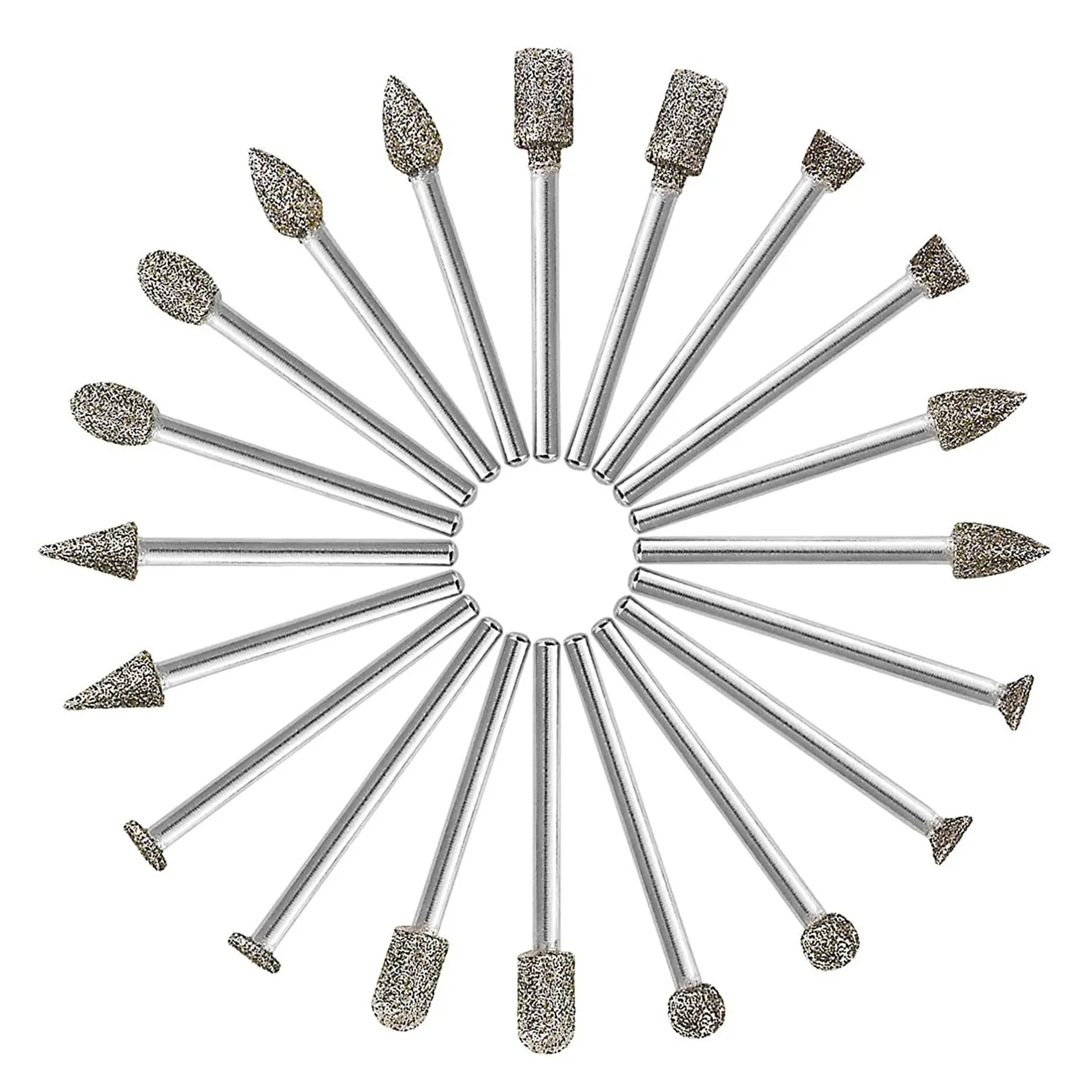 

20Pcs Diamond Burr Set Rotary Grinding Burrs Drill Bits Set with 1/8-Inch Shank, Stone Carving Accessories