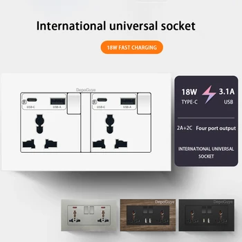Universal 18W Type-C Plug Quick CHARGING Dual 3-PIN Power SOCKET 220V,ผนังซ็อกเก็ตไฟฟ้า DC 5V 3.1A ประเภท-C USB Charger 1