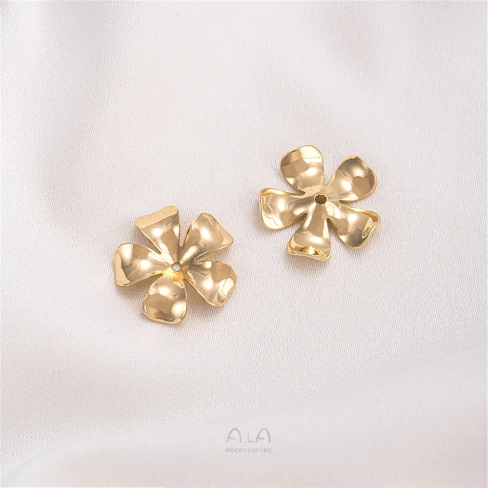 14K 리얼 골드 도금 수제 스테이멘 꽃잎 꽃 조각 비드 캡 DIY 수제 보석 귀걸이 소재 꽃 홀더 액세서리