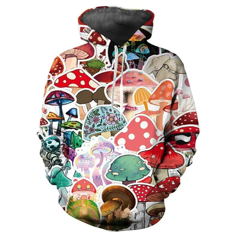 

Rainbow Mushroom Hoodies Funny 3D Printed Forest Long Sleeves Tops Plant Pattern Fashion Casual Unisex Men Women Coat