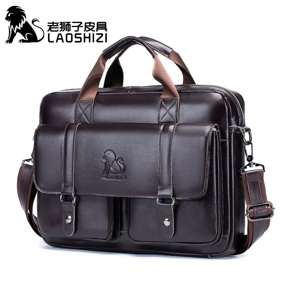 100% genuine leather Men's briefcase laptop bag large capacity business handbag casual shoulder crossbody bags messenger bag Leather Briefcase