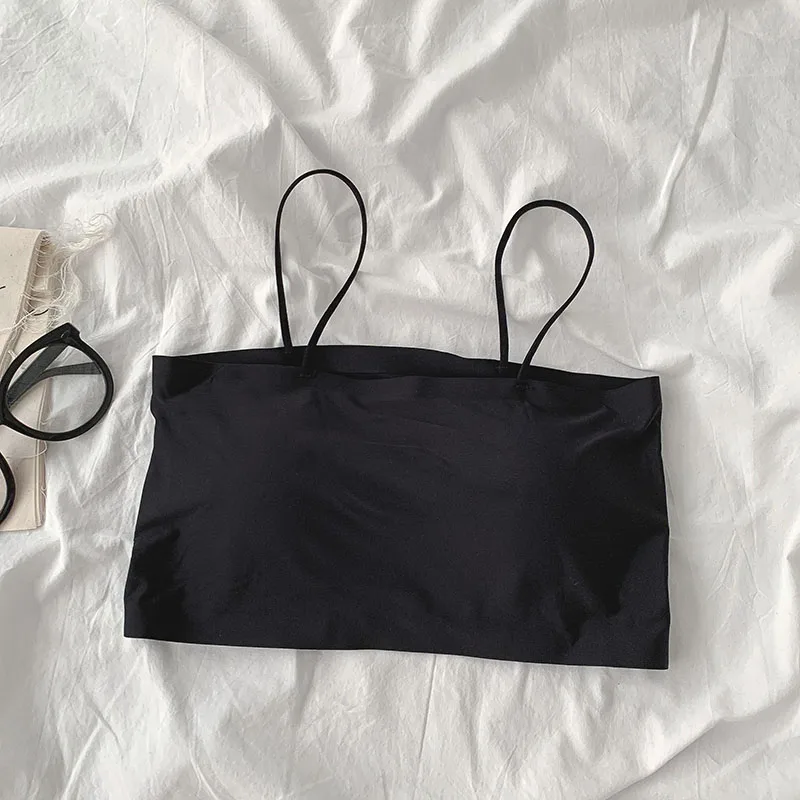 Women Nylon Spaghetti Straps Basic Cropped Tank Top Slim Camis Fitness Underwear Sweet Solid Tube Top 2022 Summer 2-Piece Set ladies bra Tanks & Camis