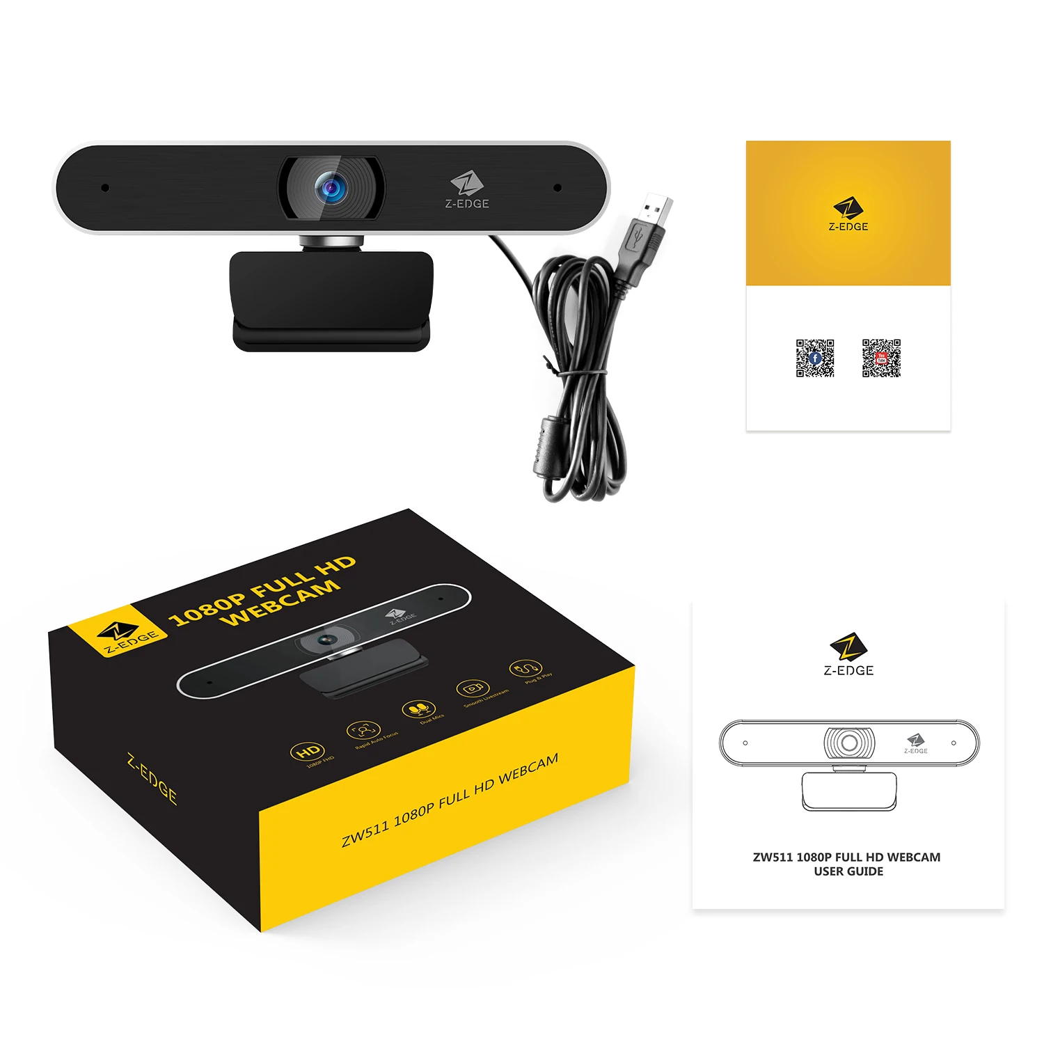 Z-EDGE ZW511 Full HD 1080P Auto Focus Webcam for PC Desktop Laptop