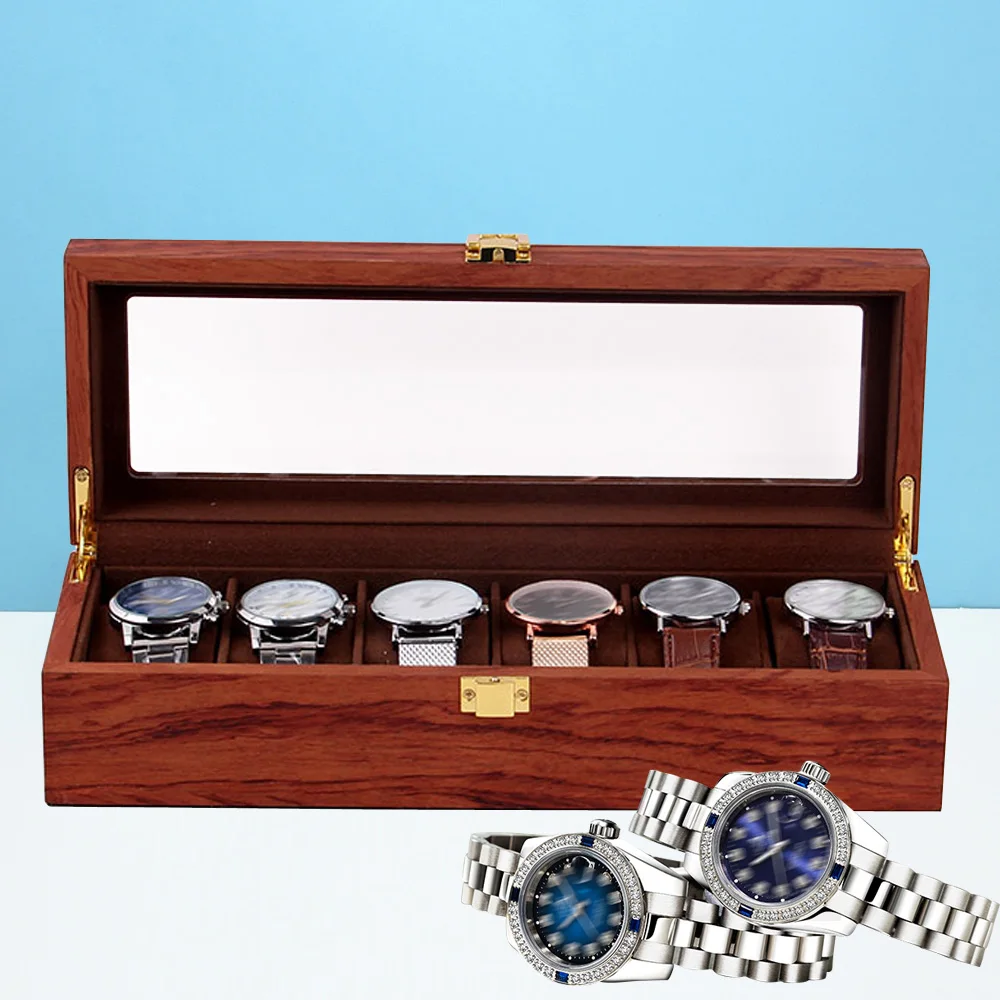 6/10/12 Slot Organizer Wood Watch Box Glass Top Vintage Display Jewelry Storage Box Gift