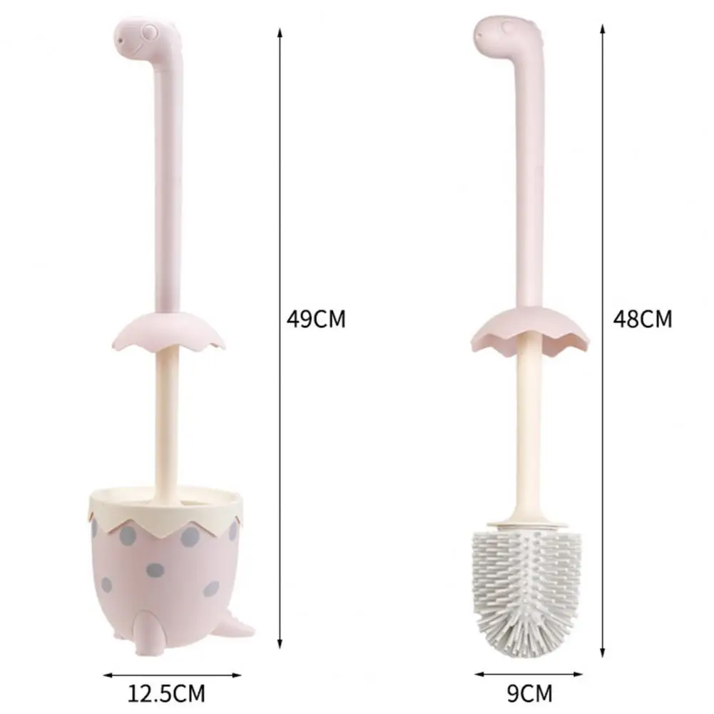 Toilet Brush Set 1 Set Long Handle Cartoon Dinosaur Egg Shape with Stand