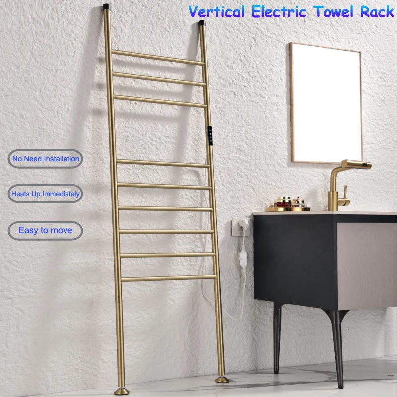 ขนาดใหญ่ขนาดเคลื่อนย้ายได้ชั้นยืนไฟฟ้าอุ่นผ้าเช็ดตัวหน้าจอสัมผัสอัจฉริยะห้องน้ําDrying Rackไม่จําเป็นต้องเจาะ 1